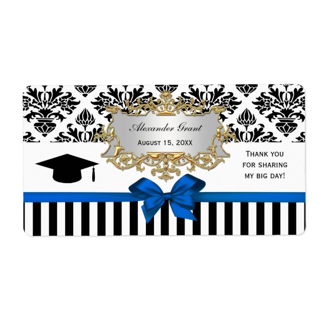 Black Wht Rand Damask Blue Vatten etikett Grad Fraktsedel (Framsidan)