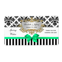 Black Wht Rand Damask Emerald Grönt Vatten etikett