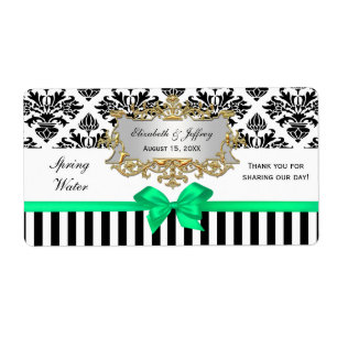 Black Wht Rand Damask Emerald Grönt Vatten etikett Fraktsedel