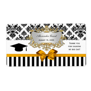 Black Wht Rand Damask Goldenrod Vatten etikett Gra Fraktsedel