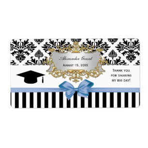 Black Wht Rand Damask Lt Blue Vatten etikett Grad Fraktsedel