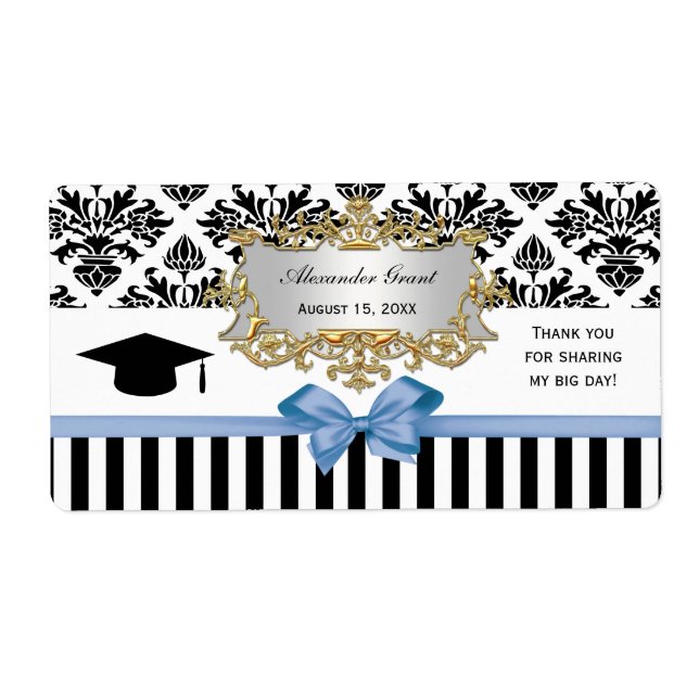 Black Wht Rand Damask Lt Blue Vatten etikett Grad Fraktsedel (Framsidan)