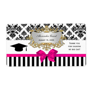 Black Wht Rand Damask Shk Rosa Vatten etikett Grad Fraktsedel