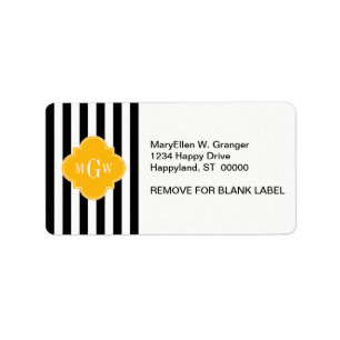 Black Wht Rand Goldenrod Quatrefoil 3 Monogram Adressetikett