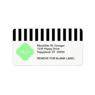 Black Wht Rand Mint Grönt Quatrefoil 3 Monogram Adressetikett