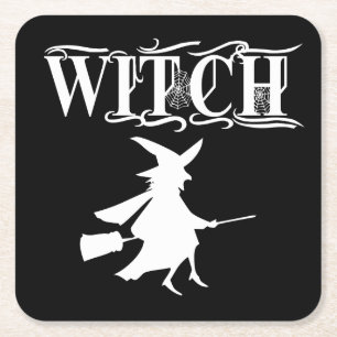 Black Wicked Flies Witch Halloween Underlägg Papper Kvadrat