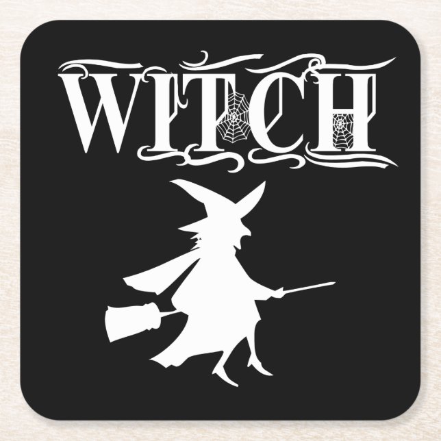 Black Wicked Flies Witch Halloween Underlägg Papper Kvadrat (Framsidan)