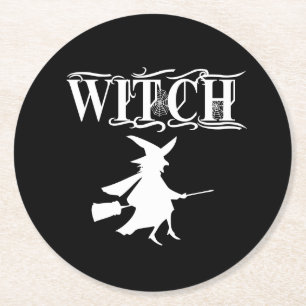 Black Wicked Flies Witch Halloween Underlägg Papper Rund