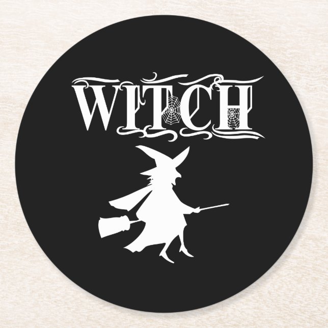 Black Wicked Flies Witch Halloween Underlägg Papper Rund (Framsidan)