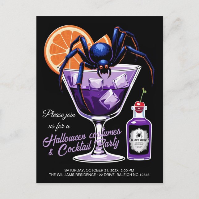 Black Widow Halloween Cocktail Helg Vykort (Framsida)