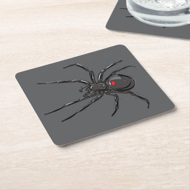 Black Widow Spider Original Teckning Art Underlägg Papper Kvadrat (Vinklad)