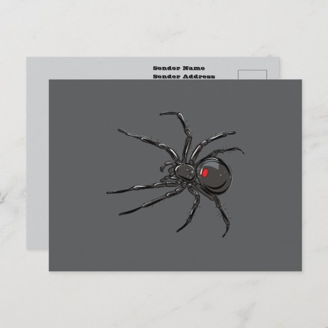 Black Widow Spider Original Teckning Art Vykort (Fram/baksida)