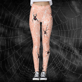 Black Widow Spider Webs Pastel Peach Costume Leggings