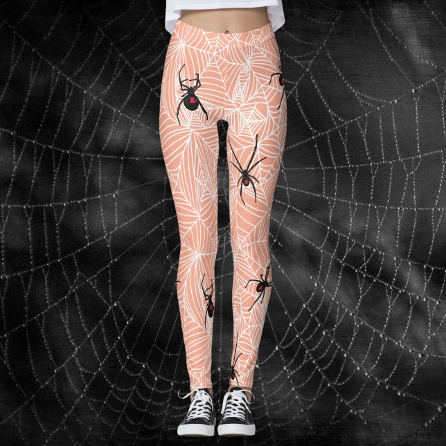 Black Widow Spider Webs Pastel Peach Costume Leggings (Skapare uppladdad)