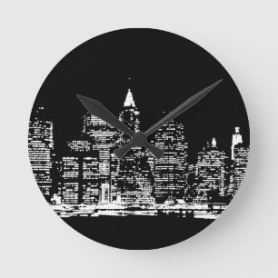 Black & Wihte New York City Night Rund Klocka