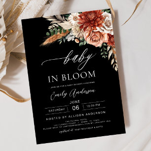 Black Wildblomma Baby i Bloom Autumn Shower Inbjudningar
