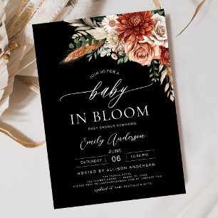 Black Wildblomma Baby i Bloom Autumn Shower Inbjudningar