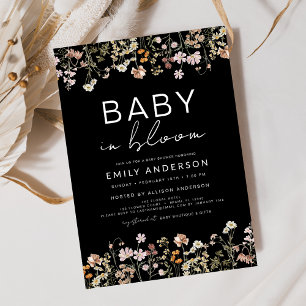 Black Wildblomma Baby i Bloom Baby Shower Inbjudningar