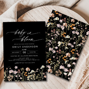 Black Wildblomma Baby i Bloom Baby Shower Inbjudningar
