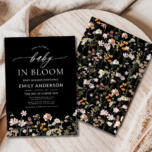 Black Wildblomma Baby i Bloom Baby Shower Inbjudningar
