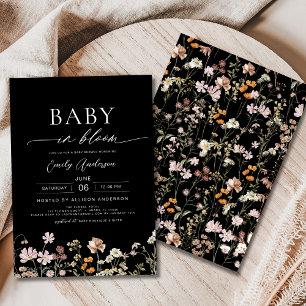 Black Wildblomma Baby i Bloom Baby Shower Inbjudningar