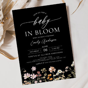 Black Wildblomma Baby i Bloom Baby Shower Inbjudningar