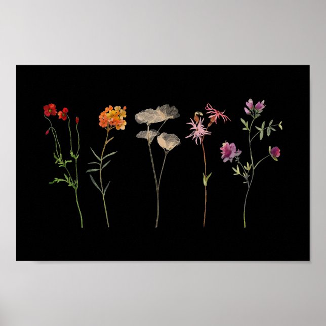 Black Wildblomma Lesbisk Pride Wall Art Poster (Framsidan)