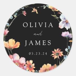 Black Wildblomme Wandesommaren Bröllop Runt Klistermärke