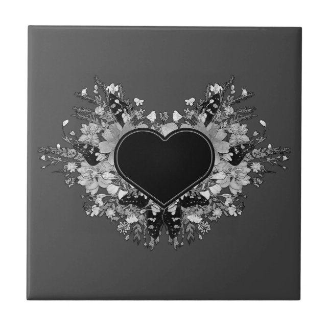 Black WildblommHeart Kakelplatta (Framsidan)