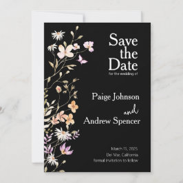 Black Wildblommor Bröllop spara datum Inbjudningar
