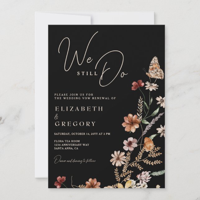 Black Wildblommor Vi gör fortfarande Vow Renewal Inbjudningar (Framsida)