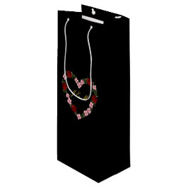 Black wine gift bag with a pink and red heart