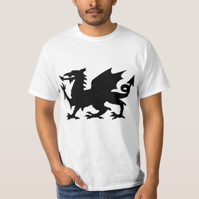 Black Winged Wales Dragon Silhouette Tee (Framsida)