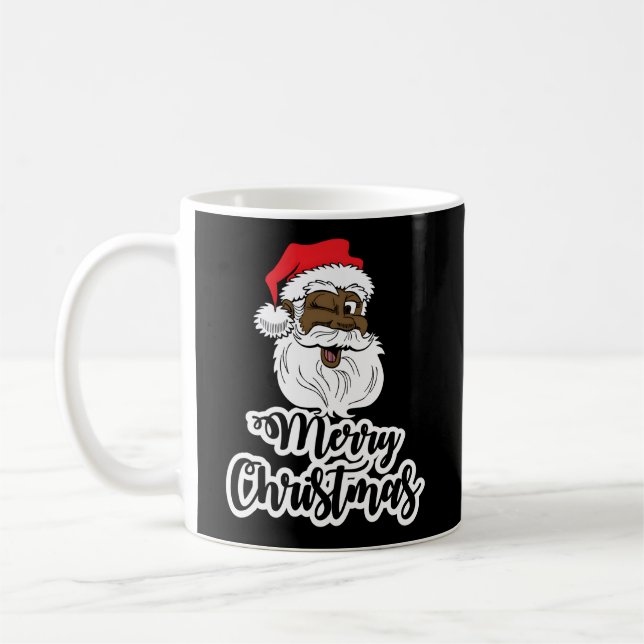 Black Winking Santa Merry African American Santa Kaffemugg (Vänster)