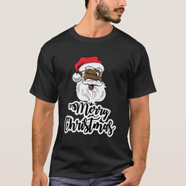 Black Winking Santa Merry African American Santa T Shirt (Framsida)