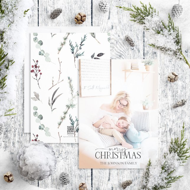 Black Winter Botanical God jul Photo Holid Julkort (Skapare uppladdad)