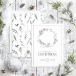 Black Winter Botanical Wandan God jul Holi Julkort<br><div class="desc">Vilket bättre sätt att sprida helgdag gladare än med vårt botaniska God jul-kort för svarta vinter? Det här vackra kortet har en modern och vintergrön krans som på ett vackert sätt dekoreras med mörk svart, röd och desaturerad vinter-botaniska gröntar. "Merry" i ord är elegant skrivet i ett skrivteckensnitt och skapar...</div>