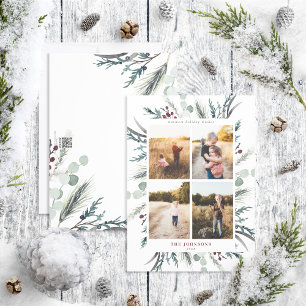 Black Winter Botanicals 4 Photo Helgdag Card Julkort