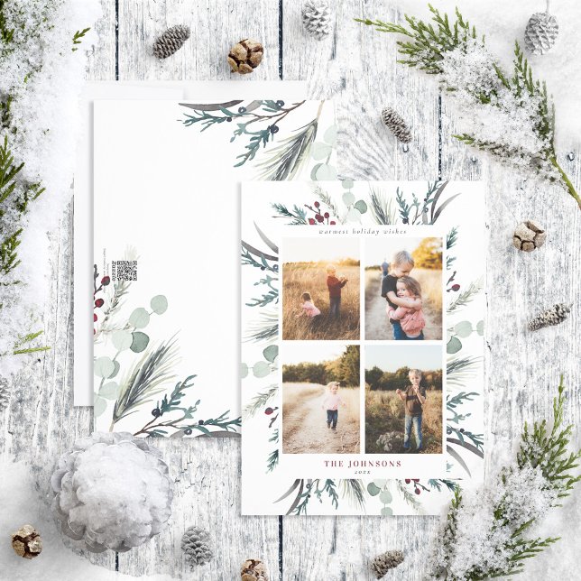Black Winter Botanicals 4 Photo Helgdag Card Julkort (Skapare uppladdad)