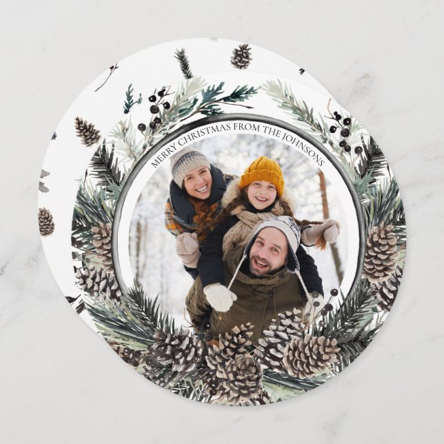 Black Winter Gräs Cone WandeRound Photo Helgdag Julkort (Fram/baksida)