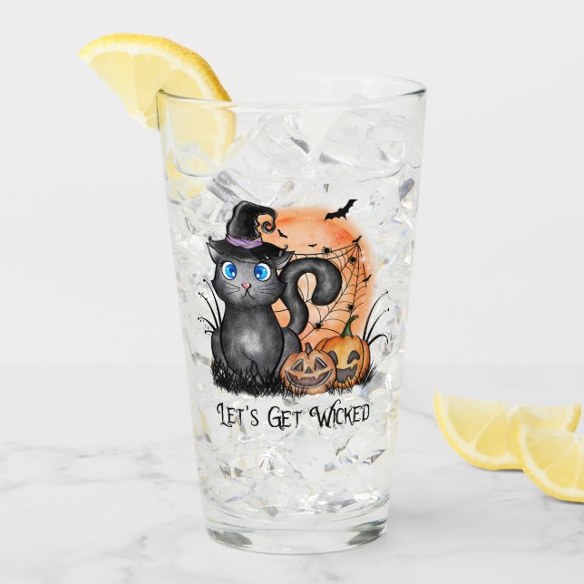 Black Witch Cat with Spindelnät & Jack-O'-Lanterno Glaskopp (Framsida Ice)