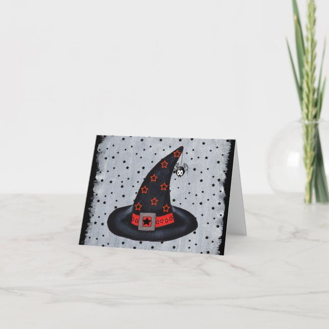 Black Witch Hat Silver Buckle Orange Black Stars Kort (Framsida)