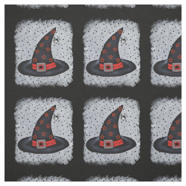 Black Witch Hat Spider Orange Black Stars Tyg (Provkarta)