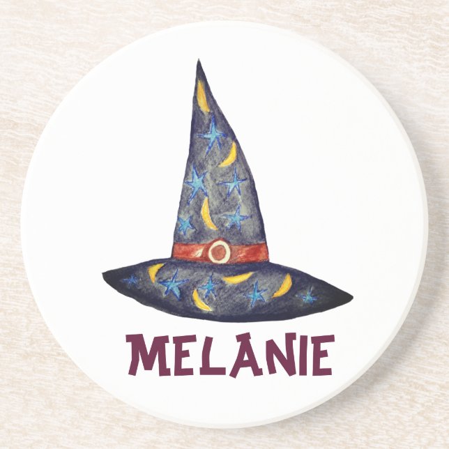 Black Witch Hat,Stars Halloween Underlägg (Framsidan)