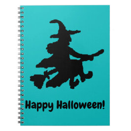 Black Witch on Teal - Happy Halloween  Anteckningsbok