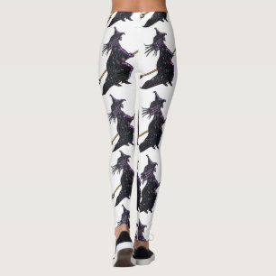 Black Witch på Broomstick White Halloween Leggings