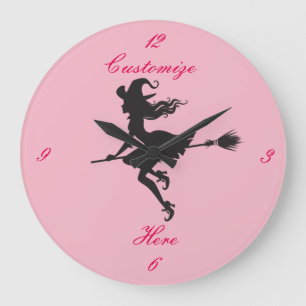Black Witch Riding Broom Halloween Thunder_Cove Stor Klocka