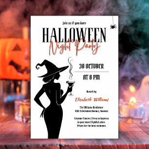 Black Witch Silhouette Halloween Night Party Inbjudningar