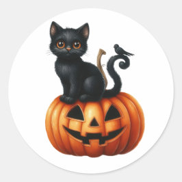 Black Witches Cat Halloween Stickers Runt Klistermärke