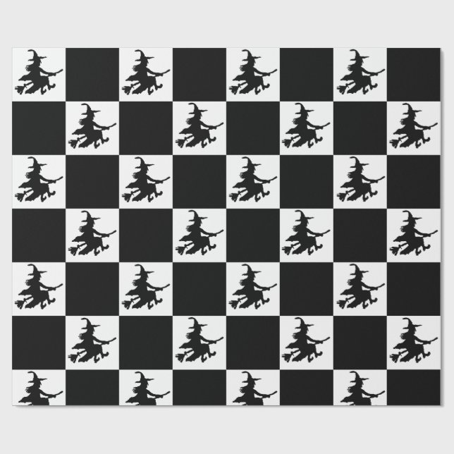 Black Witches Checkered Wrapping Paper Presentpapper (Platt)